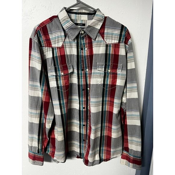 American Rag Mens Medium Plaid Button-Up Shirt 100% Cotton Red & Gray, M - Picture 1 of 4